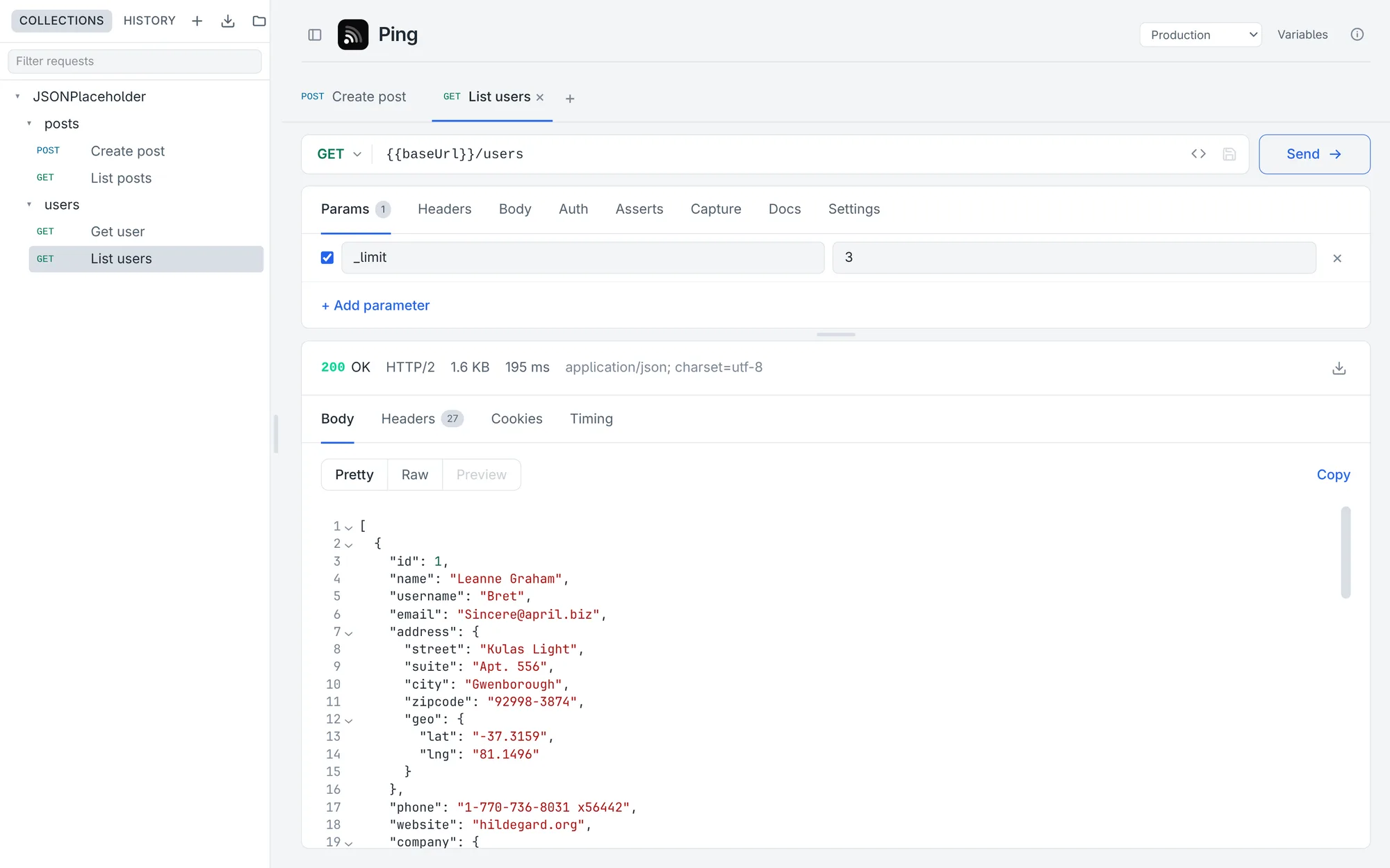 The Ping desktop app in the Light theme